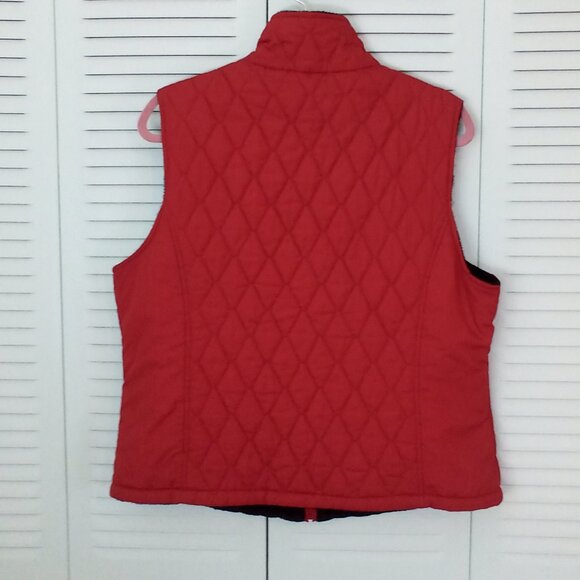 VTG FREE COUNTRY L REVERSIBLE VEST FULL ZIP QUILTED RED FAUX FUR BLACK VINTAGE - Picture 5 of 11